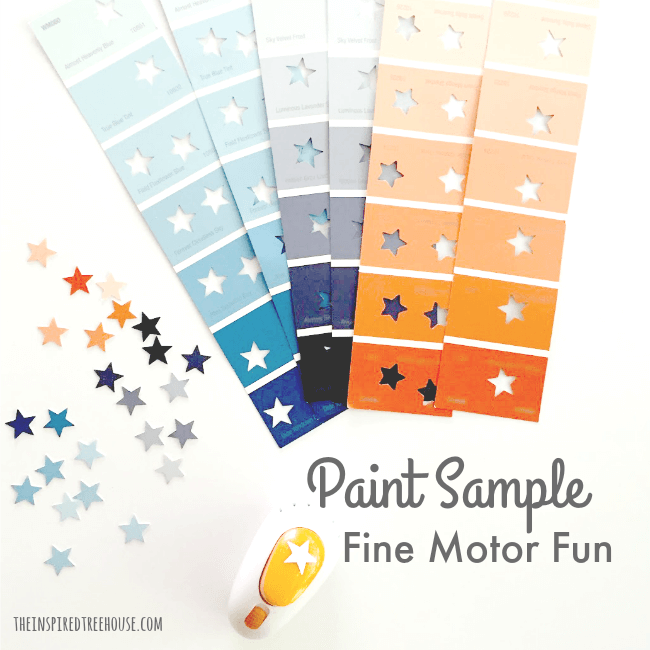 The Inspired Treehouse - There are tons of fun fine motor activities to do with paint samples! Get out your scissors and hole punches and get started!