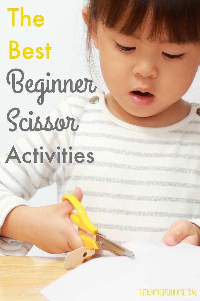 The Inspired Treehouse - These simple beginner cutting skills are great for helping young kids and kids with fine motor delays to learn how to snip paper and move scissors across paper.