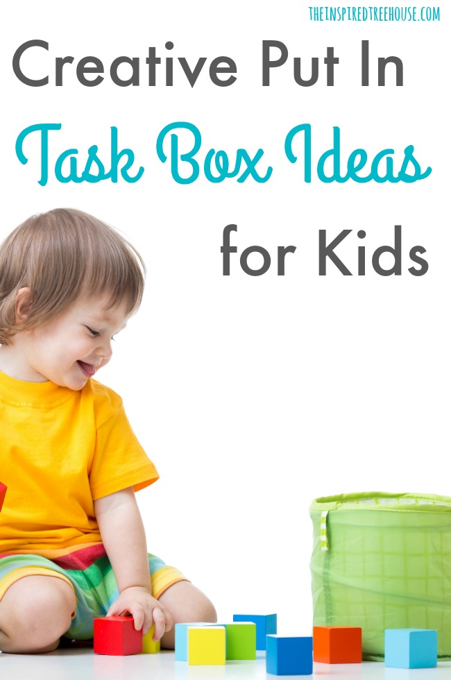 child putting colorful blocks into a container