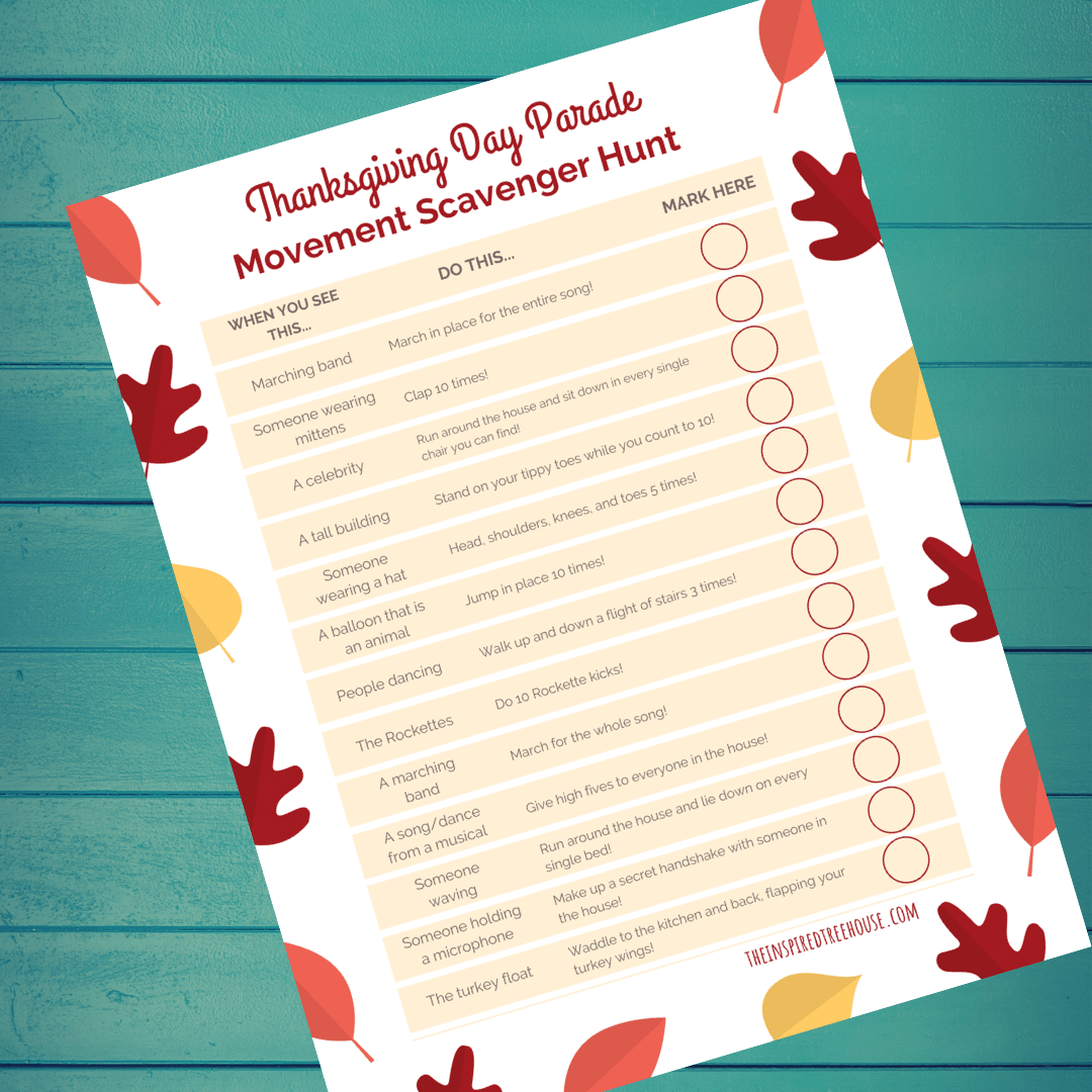 printable movement scavenger hunt for thanksgiving day parade