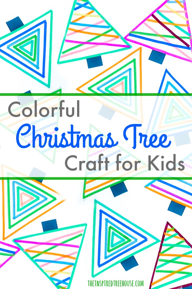 colorful christmas tree art project for kids using tape