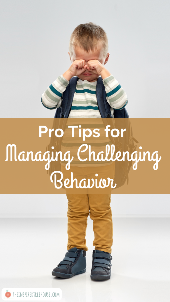 Child crying with hands over eyes. Text reads: Pro Tips for Managing Challenging Behavior