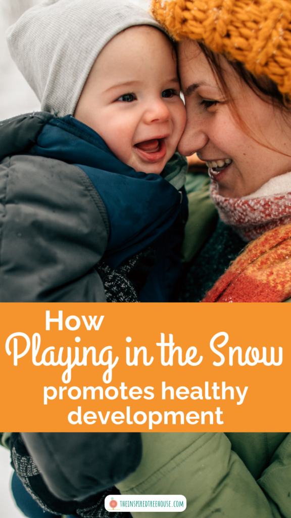 Child and mom playing in the snow