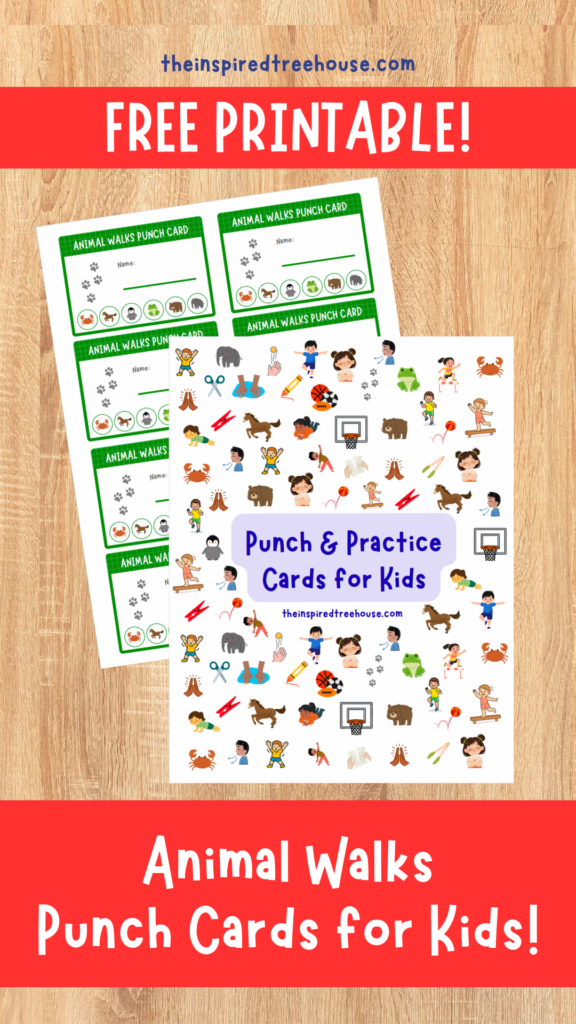Free printable animal walk punch cards for kids