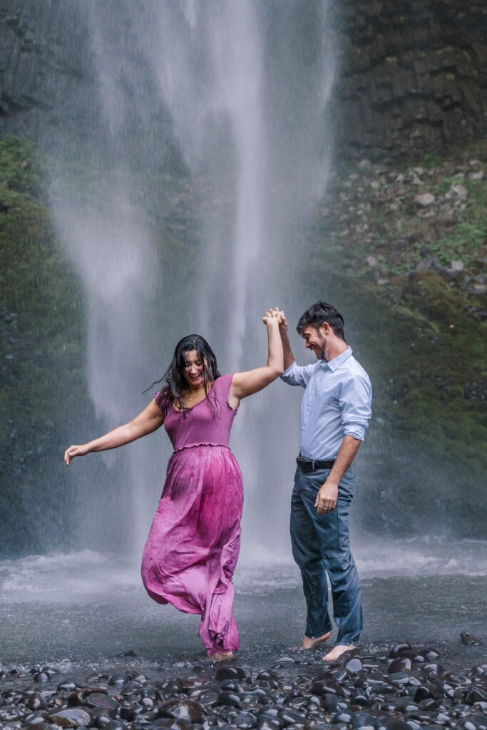 Beautiful engagement session at Latourell Falls in Oregon taken by Charlotte, NC wedding photographer The Lilac Lion Photography.