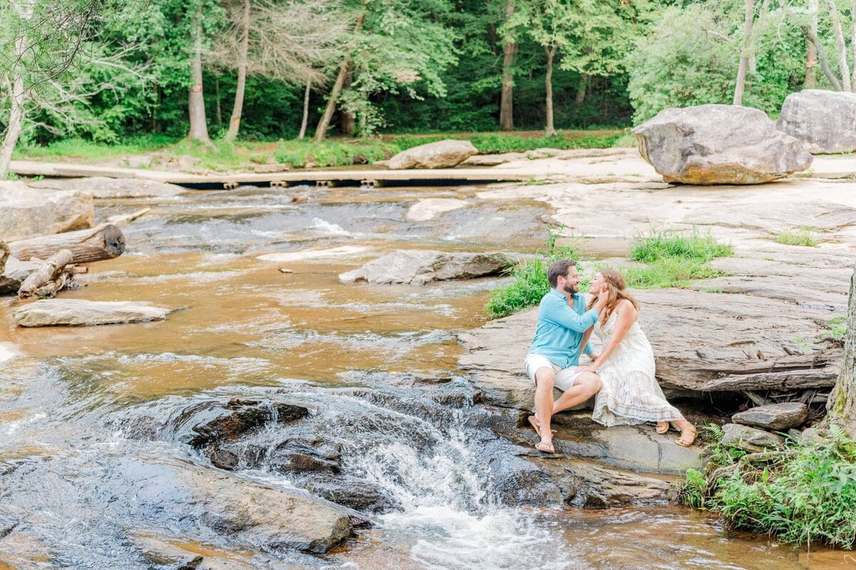 McGalliard Falls summer greenery and waterfall engagement session location