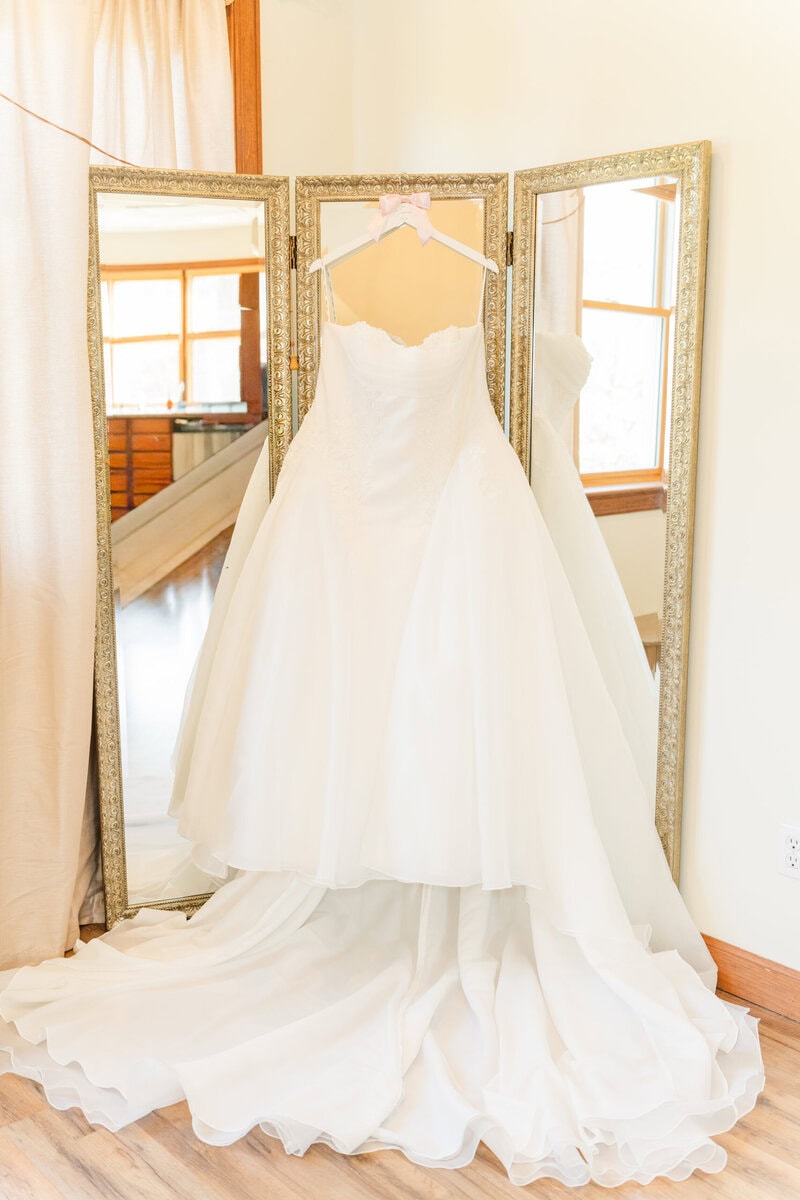 Bridal details shot of ball gown in Alexander Homestead bridal suite