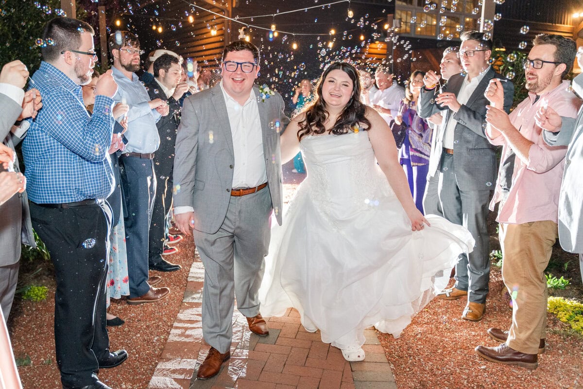 Bubble exit at Alexander Homestead wedding Charlotte North Carolina