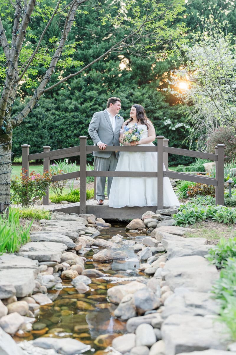 Bride and groom golden hour portraits at historic Queen Anne Victorian estate Charlotte NC