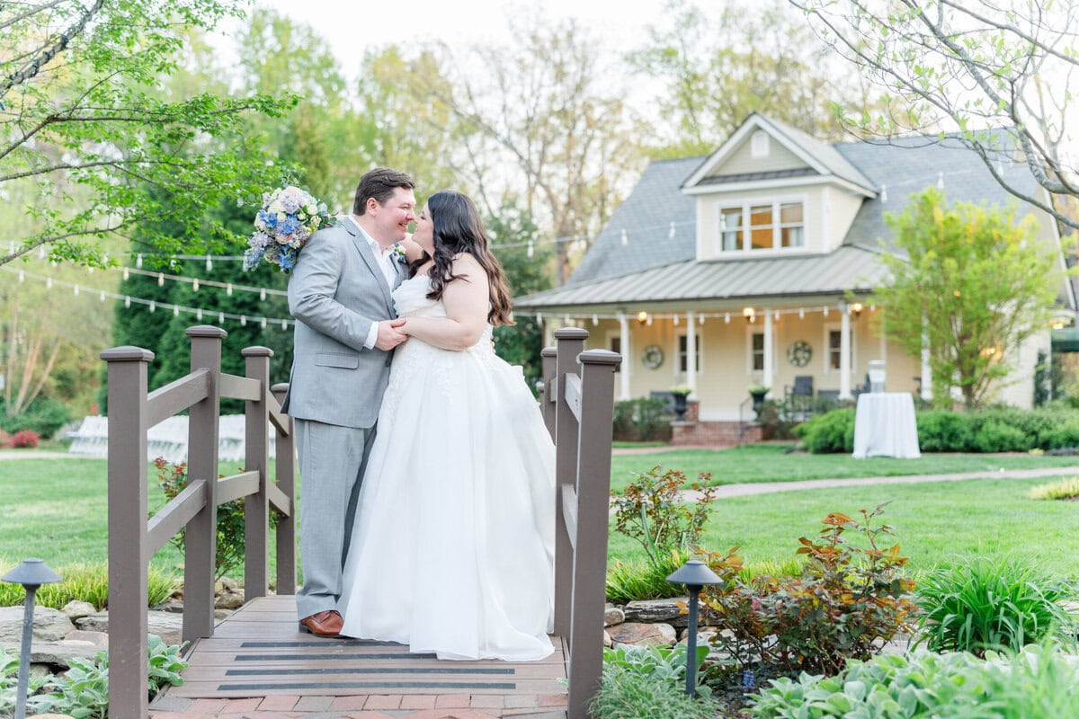 Spring wedding golden light through oak trees at Alexander Homestead Charlotte NC
