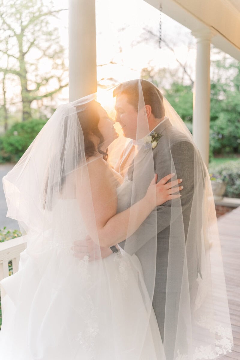 Golden hour wedding portraits at Alexander Homestead botanical gardens Charlotte NC