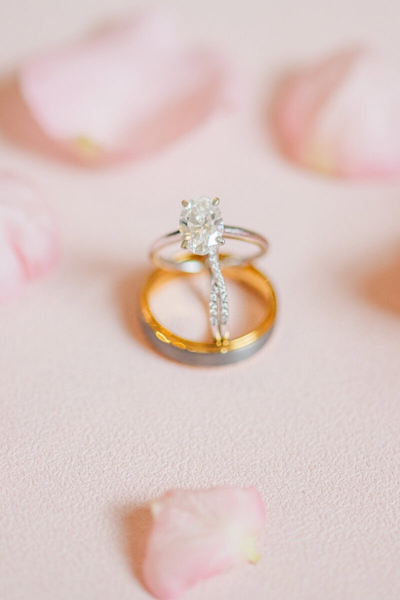 close up wedding rings detail shot romantic chapel wedding near Charlotte NC