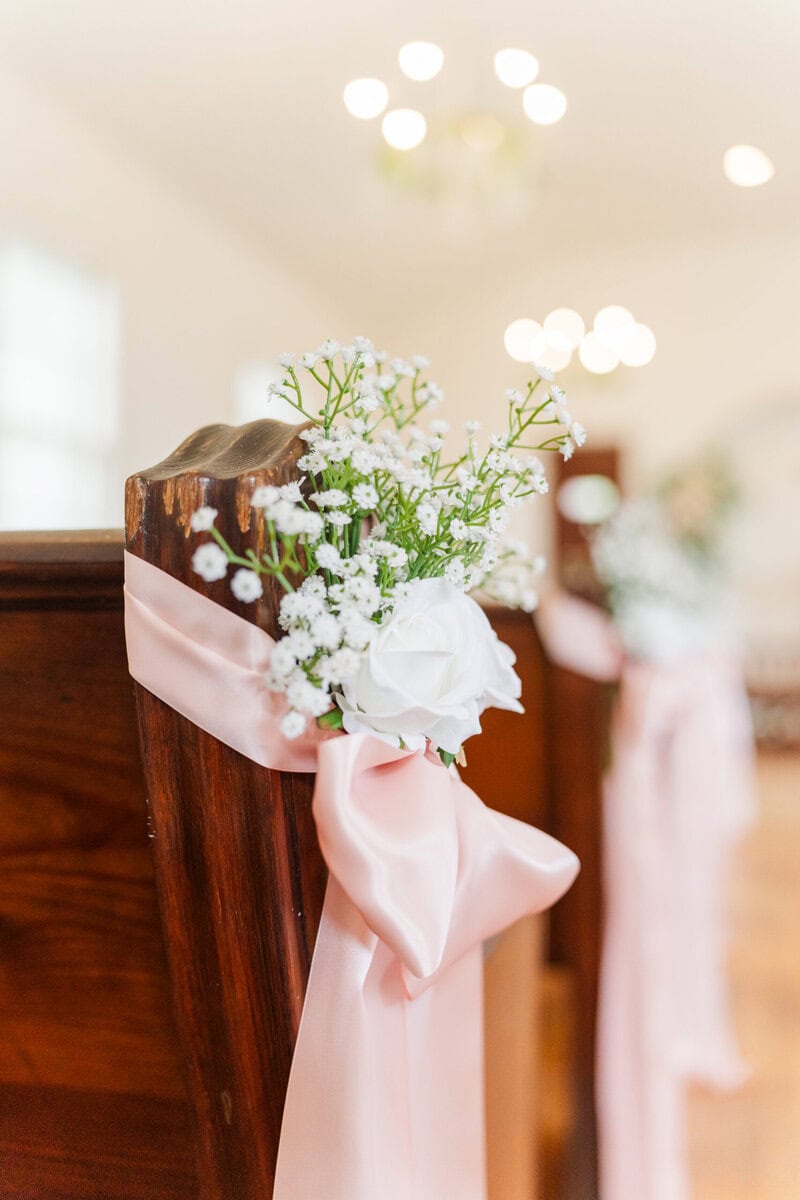 ceremony details white chapel enchanting garden spring wedding Mariposa Chapel NC