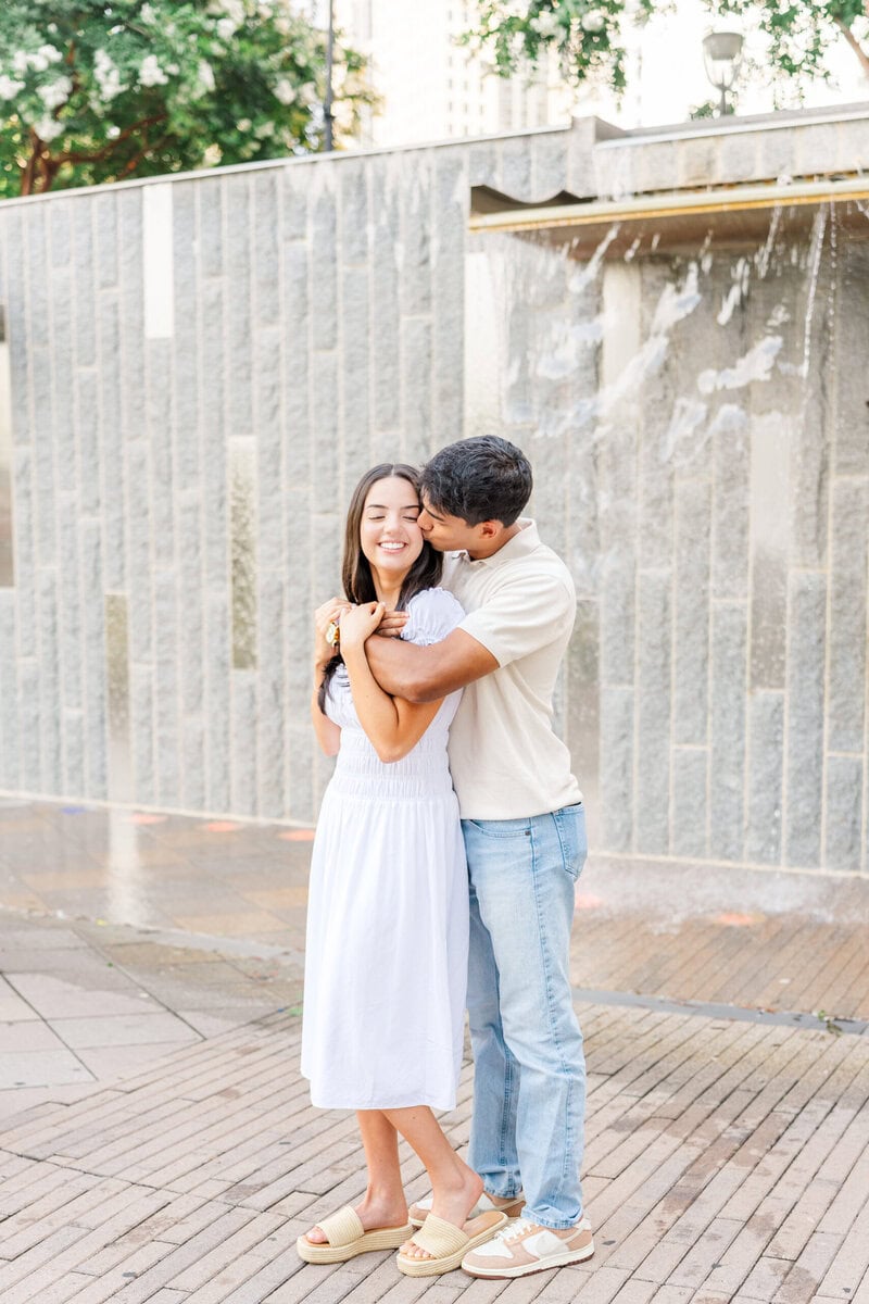 Casual engagement photos Charlotte NC couple in neutral tones smiling