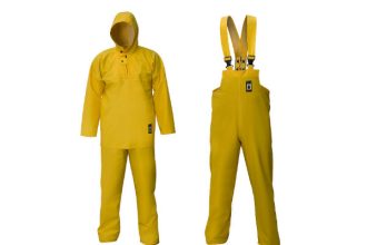 Yellow waterproof fishing gear for commercial fishing vessels at Irish Skipper Expo.