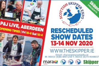 Commercial fishing vessels at industry expo showcasing gear and equipment in Aberdeen.