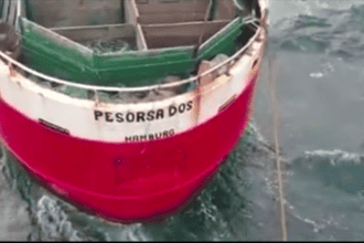 Fishing vessel Pesorsa Dos at port, commercial fishing industry scene, gear and industry equipment.