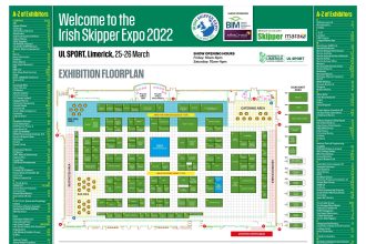 Exhibition floorplan of Irish fishing vessels at the Irish Skipper Expo 2022 in Limerick, showcasing.