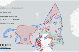 Map of Scottish waters showing fishing zones, protected areas, and conservation zones for commercial.