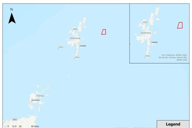 Map of Shetland Islands showing fishing vessel routes and port locations in a commercial fishing map.