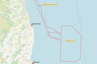 Commercial fishing vessels at sea near offshore wind farm, industry equipment, gear, ports, catches,.
