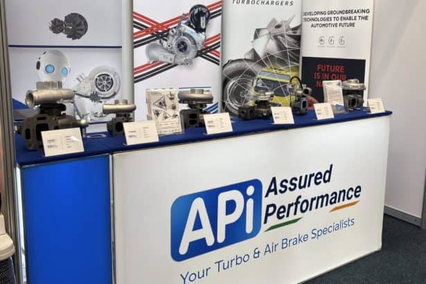 Exhibition booth displaying marine turbo and air brake equipment for commercial fishing vessels at a.