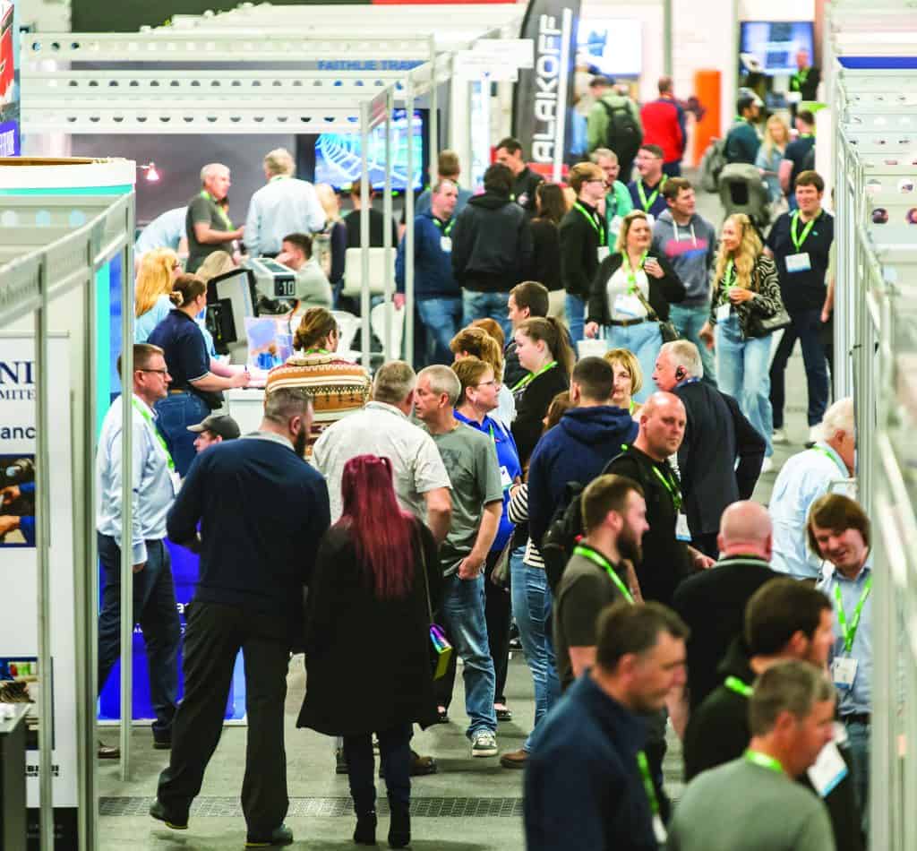Busy scene at Scottish Skipper Expo 2026 with fishing vessel gear displays and industry equipment in.