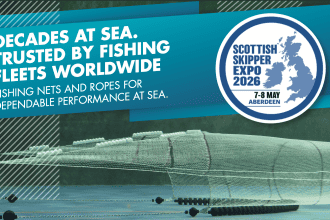 Fishing vessel with gear at Scottish Skipper Expo 2026, Aberdeen, commercial fishing industry.