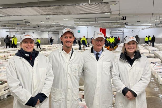 UK Fisheries Minister visits North-East seafood processing facility with industry reps.