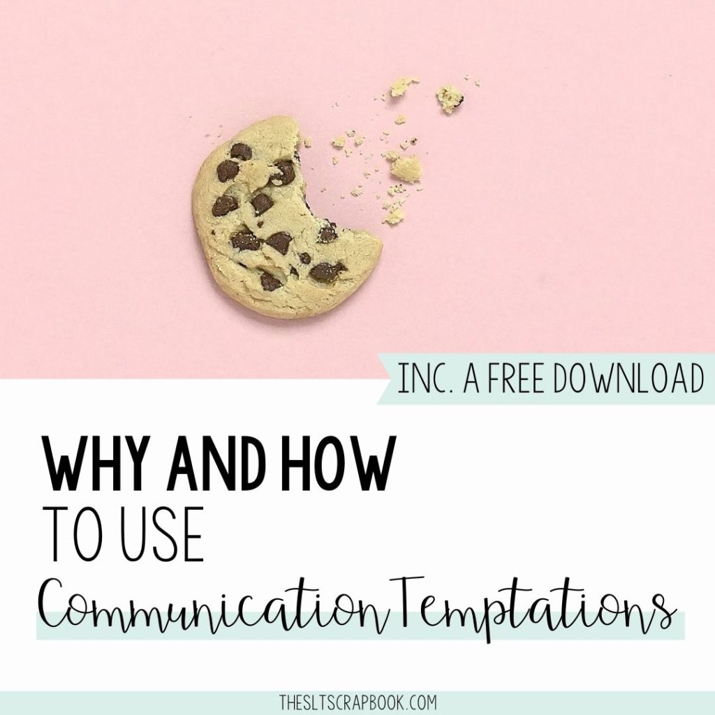 Picture of a cookie and crumbs on a pink background. Text reads "Why and how to use Communication Temptations"