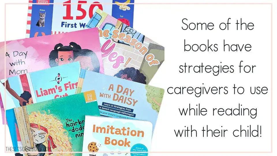 Pile of children's books written by Speech Therapists