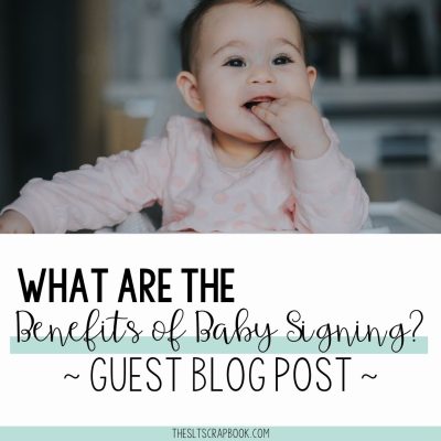 Header image. Picture of a young child signing the word "eat". Black text on a white background reads "What are the benefits of baby signing- guest blog post".