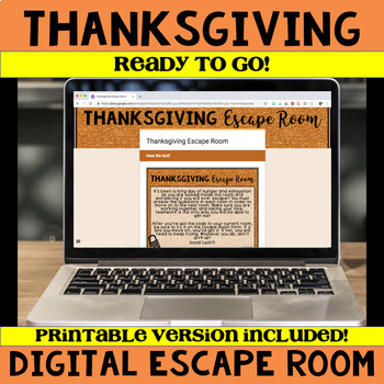 Thanksgiving ELA Digital Escape Room - Common Core Aligned