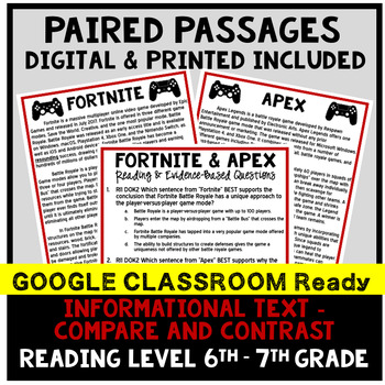 DIGITAL Paired Text (Paired Passages) - 6-7 Grade Reading Level