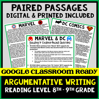 DIGITAL Paired Text (Passage) - Argumentative - 8-9 Grade Reading Level