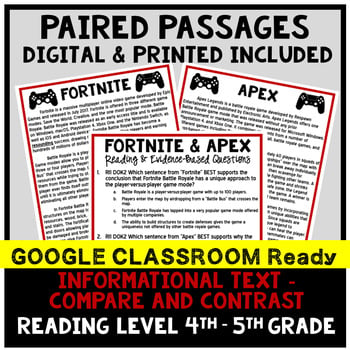 DIGITAL Paired Text (Paired Passages) - 4-5 Grade Reading Level