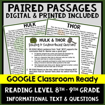 DIGITAL Paired Passage Set: 8th-9th Grade Reading Level Informational Text