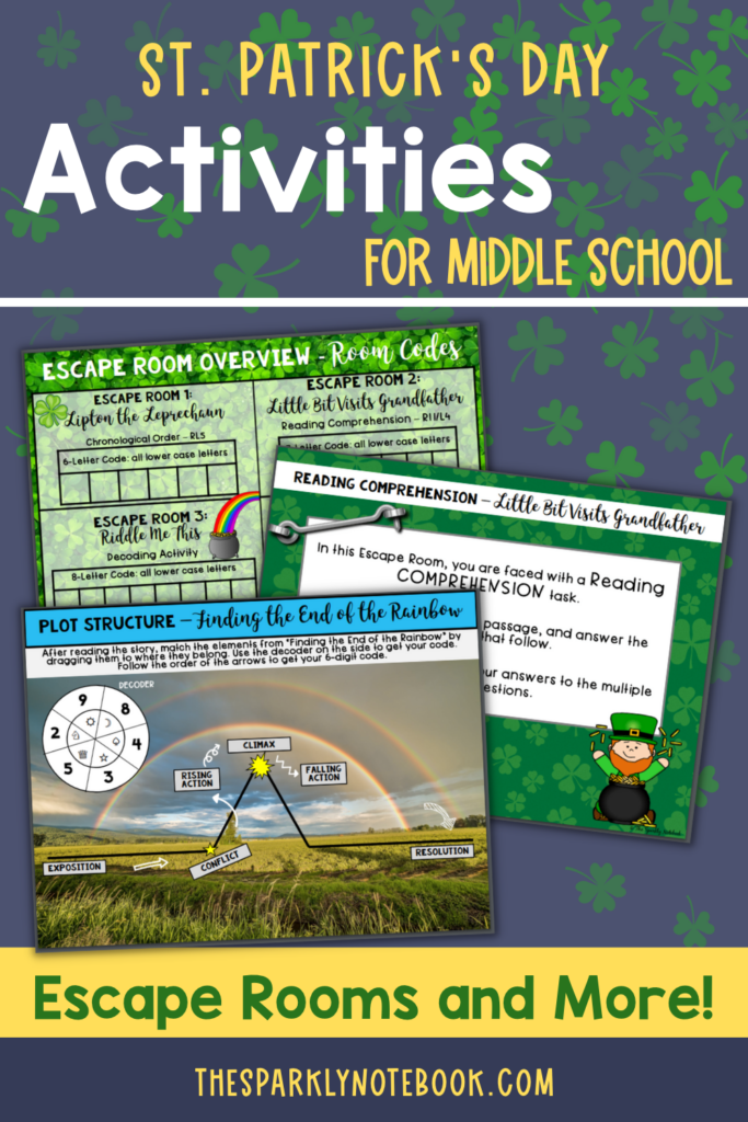 Pin Image - St. Patrick's Day Activities for Middle School - Escape Rooms and More!