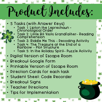 St. Patrick's Day DIGITAL ESCAPE ROOM ELA: Common Core Aligned - Image 2