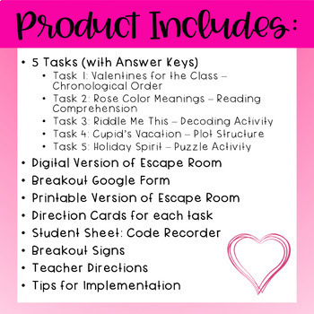 Valentine's Day ELA DIGITAL Escape Room - Reading Comprehension - Image 2