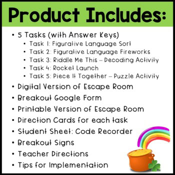 St. Patrick's Day DIGITAL ESCAPE ROOM - Figurative Language Distance Learning - Image 2