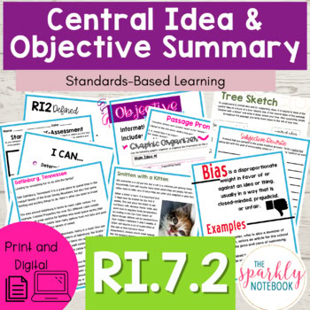 7.RI.2: Central Idea and Objective Summary | No Prep Printable & Digital