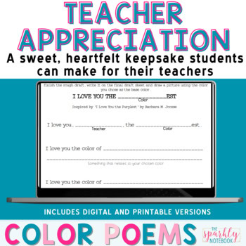 Teacher Appreciation Writing Activity - Color Poems