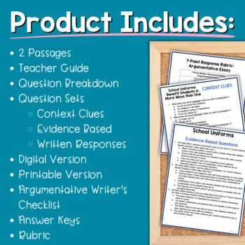 Paired Passages: Argumentative Writing for 6th & 7th Grade School Uniforms - Image 2