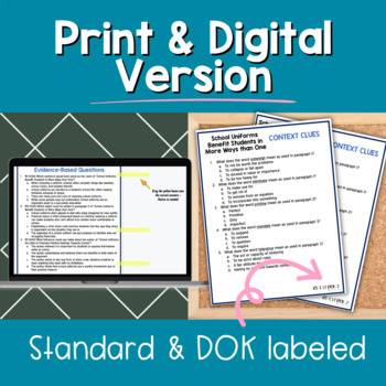 Paired Passages: Argumentative Writing for 6th & 7th Grade School Uniforms - Image 3