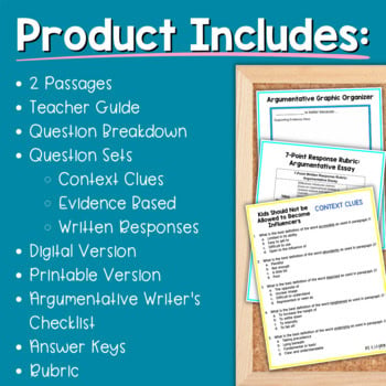 Paired Passages Argumentative Writing for 8th & 9th Grade: Kids as Influencers - Image 2