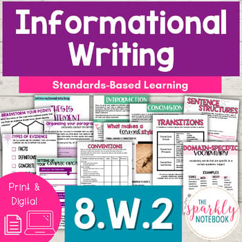 8.W.2 Informational Writing - Informative Essay - 8th Grade CCSS