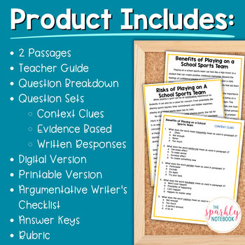 Paired Passages Argumentative Writing 6th & 7th Grade School Sports - Image 2