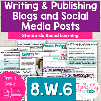 8.W.6 Writing Blogs & Publishing Writing with Technology 8th Grade CCSS aligned