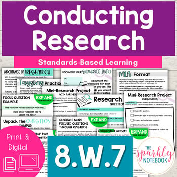 8.W.7 Conducting Research for Writing Informative Essays 8th Grade CCSS aligned